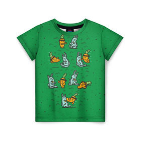 Детская футболка 3D с принтом Боевая морковь в Тюмени, 100% гипоаллергенный полиэфир | прямой крой, круглый вырез горловины, длина до линии бедер, чуть спущенное плечо, ткань немного тянется | animal | beast | karate | nature | rabbit | vegan | битва | бой | веган | вегетарианец | животное | зайка | зайчик | заяц | зверь | карате | кролик | морковь | овощ | природа