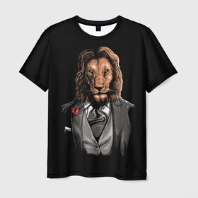 Мужская футболка 3D с принтом Мистер Лев в Тюмени, 100% полиэфир | прямой крой, круглый вырез горловины, длина до линии бедер | animal | beast | king | lion | mister | nature | roar | solider | tsar | war | джентльмен | зверь животное | король | лев | мистер | природа | рык | царь