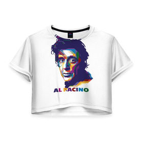 Женская футболка 3D укороченная с принтом Al Pacino в Тюмени, 100% полиэстер | круглая горловина, длина футболки до линии талии, рукава с отворотами | актёр | аль пачино | артист | звезда | кино | киноактёр | кинозвезда | кинофильм | роль