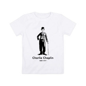 Детская футболка хлопок с принтом Чарли Чаплин в Тюмени, 100% хлопок | круглый вырез горловины, полуприлегающий силуэт, длина до линии бедер | 