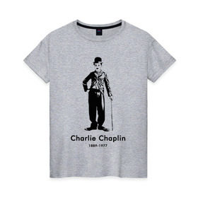 Женская футболка хлопок с принтом Чарли Чаплин в Тюмени, 100% хлопок | прямой крой, круглый вырез горловины, длина до линии бедер, слегка спущенное плечо | 