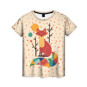 Женская футболка 3D с принтом Осенняя лисичка в Тюмени, 100% полиэфир ( синтетическое хлопкоподобное полотно) | прямой крой, круглый вырез горловины, длина до линии бедер | animal | beast | cat | fox | kitty | nature | orange | животное | зверь | кот | котик | кошка | лиса | лисичка | оранжевая | осень | природа