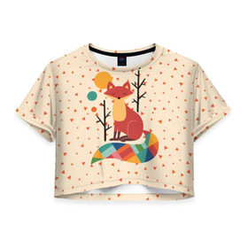 Женская футболка 3D укороченная с принтом Осенняя лисичка в Тюмени, 100% полиэстер | круглая горловина, длина футболки до линии талии, рукава с отворотами | animal | beast | cat | fox | kitty | nature | orange | животное | зверь | кот | котик | кошка | лиса | лисичка | оранжевая | осень | природа