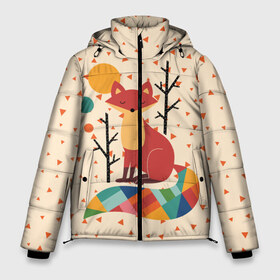 Мужская зимняя куртка 3D с принтом Осенняя лисичка в Тюмени, верх — 100% полиэстер; подкладка — 100% полиэстер; утеплитель — 100% полиэстер | длина ниже бедра, свободный силуэт Оверсайз. Есть воротник-стойка, отстегивающийся капюшон и ветрозащитная планка. 

Боковые карманы с листочкой на кнопках и внутренний карман на молнии. | Тематика изображения на принте: animal | beast | cat | fox | kitty | nature | orange | животное | зверь | кот | котик | кошка | лиса | лисичка | оранжевая | осень | природа