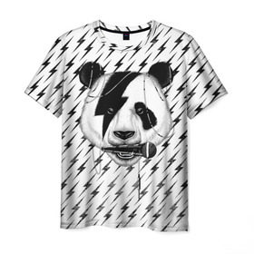 Мужская футболка 3D с принтом Панда вокалист в Тюмени, 100% полиэфир | прямой крой, круглый вырез горловины, длина до линии бедер | Тематика изображения на принте: animal | bear | beast | metal | music | nature | panda | rock | sound | vocal | вокал | животное | зверь | звук | медведь | меломан | метал | мишка | музыка | панда | природа | рок