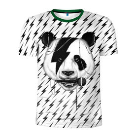Мужская футболка 3D спортивная с принтом Панда вокалист в Тюмени, 100% полиэстер с улучшенными характеристиками | приталенный силуэт, круглая горловина, широкие плечи, сужается к линии бедра | animal | bear | beast | metal | music | nature | panda | rock | sound | vocal | вокал | животное | зверь | звук | медведь | меломан | метал | мишка | музыка | панда | природа | рок