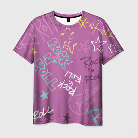 Мужская футболка 3D с принтом Rock`n`Roll в Тюмени, 100% полиэфир | прямой крой, круглый вырез горловины, длина до линии бедер | веселые | новинки | подарок | популярные | прикольные | яркие