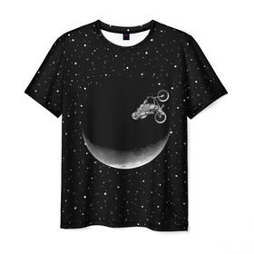 Мужская футболка 3D с принтом Астронавт байкер в Тюмени, 100% полиэфир | прямой крой, круглый вырез горловины, длина до линии бедер | astronaut | cosmonaut | cosmos | galaxy | moto | planet | space | star | universe | астронавт | байкер | вселенная | галактика | звезды | космонавт | космос | луна | мотоцикл | планета