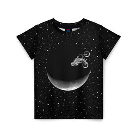 Детская футболка 3D с принтом Астронавт байкер в Тюмени, 100% гипоаллергенный полиэфир | прямой крой, круглый вырез горловины, длина до линии бедер, чуть спущенное плечо, ткань немного тянется | astronaut | cosmonaut | cosmos | galaxy | moto | planet | space | star | universe | астронавт | байкер | вселенная | галактика | звезды | космонавт | космос | луна | мотоцикл | планета