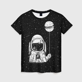 Женская футболка 3D с принтом Астронавт с шариком в Тюмени, 100% полиэфир ( синтетическое хлопкоподобное полотно) | прямой крой, круглый вырез горловины, длина до линии бедер | Тематика изображения на принте: astronaut | cosmonaut | cosmos | dead | galaxy | moon | planet | space | star | universe | астронавт | вселенная | галактика | звезды | космонавт | космос | луна | планета | шарик