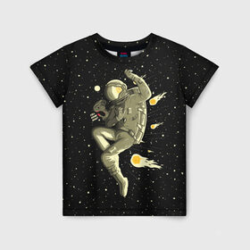 Детская футболка 3D с принтом Атака метеоров в Тюмени, 100% гипоаллергенный полиэфир | прямой крой, круглый вырез горловины, длина до линии бедер, чуть спущенное плечо, ткань немного тянется | astronaut | cosmonaut | cosmos | galaxy | meteor | planet | space | star | universe | астронавт | вселенная | галактика | гравитация | звезды | космонавт | космос | метеор | планета