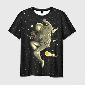 Мужская футболка 3D с принтом Атака метеоров в Тюмени, 100% полиэфир | прямой крой, круглый вырез горловины, длина до линии бедер | astronaut | cosmonaut | cosmos | galaxy | meteor | planet | space | star | universe | астронавт | вселенная | галактика | гравитация | звезды | космонавт | космос | метеор | планета