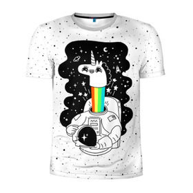 Мужская футболка 3D спортивная с принтом Единорог астронавт в Тюмени, 100% полиэстер с улучшенными характеристиками | приталенный силуэт, круглая горловина, широкие плечи, сужается к линии бедра | astronaut | cosmonaut | cosmos | galaxy | planet | space | star | universe | астронавт | бесконечность | вселенная | галактика | единорог | звезды | космонавт | космос | планета