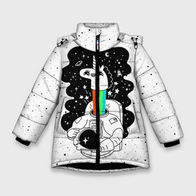 Зимняя куртка для девочек 3D с принтом Единорог астронавт в Тюмени, ткань верха — 100% полиэстер; подклад — 100% полиэстер, утеплитель — 100% полиэстер. | длина ниже бедра, удлиненная спинка, воротник стойка и отстегивающийся капюшон. Есть боковые карманы с листочкой на кнопках, утяжки по низу изделия и внутренний карман на молнии. 

Предусмотрены светоотражающий принт на спинке, радужный светоотражающий элемент на пуллере молнии и на резинке для утяжки. | Тематика изображения на принте: astronaut | cosmonaut | cosmos | galaxy | planet | space | star | universe | астронавт | бесконечность | вселенная | галактика | единорог | звезды | космонавт | космос | планета