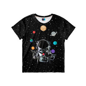 Детская футболка 3D с принтом Космический жонглер в Тюмени, 100% гипоаллергенный полиэфир | прямой крой, круглый вырез горловины, длина до линии бедер, чуть спущенное плечо, ткань немного тянется | astronaut | cosmonaut | cosmos | galaxy | planet | space | star | universe | астронавт | вселенная | галактика | звезды | земля | космонавт | космос | луна | марс | планета | сатурн | уран