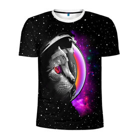 Мужская футболка 3D спортивная с принтом Космический кот в Тюмени, 100% полиэстер с улучшенными характеристиками | приталенный силуэт, круглая горловина, широкие плечи, сужается к линии бедра | astronaut | cat | cosmonaut | cosmos | galaxy | kitty | space | universe | астронавт | вселенная | галактика | звезды | космонавт | космос | кот | котик | кошка