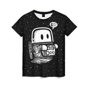 Женская футболка 3D с принтом Космонавт привидение в Тюмени, 100% полиэфир ( синтетическое хлопкоподобное полотно) | прямой крой, круглый вырез горловины, длина до линии бедер | astronaut | cosmonaut | cosmos | galaxy | ghost | space | star | universe | астронавт | вселенная | галактика | гравитация | звезды | космонавт | космос | метеор | планета | привидение