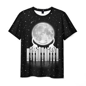Мужская футболка 3D с принтом Лунная мелодия в Тюмени, 100% полиэфир | прямой крой, круглый вырез горловины, длина до линии бедер | astronaut | cosmonaut | cosmos | galaxy | meteor | moon | planet | space | universe | астронавт | вселенная | галактика | звезды | космонавт | космос | луна | мелодия | музыка | ноты