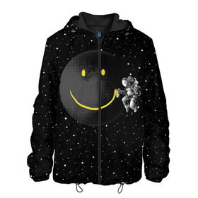 Мужская куртка 3D с принтом Лунная улыбка в Тюмени, ткань верха — 100% полиэстер, подклад — флис | прямой крой, подол и капюшон оформлены резинкой с фиксаторами, два кармана без застежек по бокам, один большой потайной карман на груди. Карман на груди застегивается на липучку | astronaut | cosmonaut | cosmos | galaxy | meteor | moon | planet | smile | space | universe | астронавт | вселенная | галактика | звезды | космонавт | космос | луна | смайл | улыбка