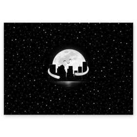 Поздравительная открытка с принтом Лунные объятия в Тюмени, 100% бумага | плотность бумаги 280 г/м2, матовая, на обратной стороне линовка и место для марки
 | astronaut | city | cosmonaut | cosmos | galaxy | moon | planet | smile | space | universe | астронавт | вселенная | галактика | город | звезды | космонавт | космос | луна | смайл | улыбка
