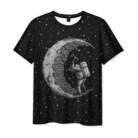 Мужская футболка 3D с принтом Лунный шахтер в Тюмени, 100% полиэфир | прямой крой, круглый вырез горловины, длина до линии бедер | astronaut | cosmonaut | cosmos | galaxy | moon | planet | space | star | universe | астронавт | вселенная | галактика | звезды | космонавт | космос | луна | планета | шахтер