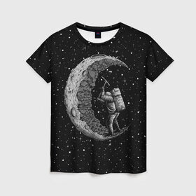 Женская футболка 3D с принтом Лунный шахтер в Тюмени, 100% полиэфир ( синтетическое хлопкоподобное полотно) | прямой крой, круглый вырез горловины, длина до линии бедер | astronaut | cosmonaut | cosmos | galaxy | moon | planet | space | star | universe | астронавт | вселенная | галактика | звезды | космонавт | космос | луна | планета | шахтер