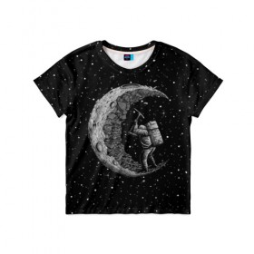 Детская футболка 3D с принтом Лунный шахтер в Тюмени, 100% гипоаллергенный полиэфир | прямой крой, круглый вырез горловины, длина до линии бедер, чуть спущенное плечо, ткань немного тянется | astronaut | cosmonaut | cosmos | galaxy | moon | planet | space | star | universe | астронавт | вселенная | галактика | звезды | космонавт | космос | луна | планета | шахтер
