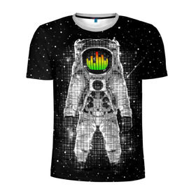 Мужская футболка 3D спортивная с принтом Музыкальный космонавт в Тюмени, 100% полиэстер с улучшенными характеристиками | приталенный силуэт, круглая горловина, широкие плечи, сужается к линии бедра | astronaut | cosmonaut | dj | eqializer | galaxy | moon | music | planet | space | star | universe | астронавт | вселенная | галактика | диджей | космонавт | космос | музыка | эквалайзер