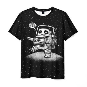 Мужская футболка 3D с принтом Панда лунатик в Тюмени, 100% полиэфир | прямой крой, круглый вырез горловины, длина до линии бедер | astronaut | cosmonaut | cosmos | galaxy | gravity | moon | planet | space | star | universe | астронавт | вселенная | галактика | звезды | космонавт | космос | луна | лунатик