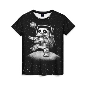 Женская футболка 3D с принтом Панда лунатик в Тюмени, 100% полиэфир ( синтетическое хлопкоподобное полотно) | прямой крой, круглый вырез горловины, длина до линии бедер | astronaut | cosmonaut | cosmos | galaxy | gravity | moon | planet | space | star | universe | астронавт | вселенная | галактика | звезды | космонавт | космос | луна | лунатик
