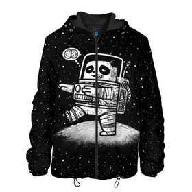 Мужская куртка 3D с принтом Панда лунатик в Тюмени, ткань верха — 100% полиэстер, подклад — флис | прямой крой, подол и капюшон оформлены резинкой с фиксаторами, два кармана без застежек по бокам, один большой потайной карман на груди. Карман на груди застегивается на липучку | Тематика изображения на принте: astronaut | cosmonaut | cosmos | galaxy | gravity | moon | planet | space | star | universe | астронавт | вселенная | галактика | звезды | космонавт | космос | луна | лунатик