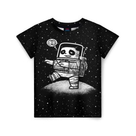 Детская футболка 3D с принтом Панда лунатик в Тюмени, 100% гипоаллергенный полиэфир | прямой крой, круглый вырез горловины, длина до линии бедер, чуть спущенное плечо, ткань немного тянется | astronaut | cosmonaut | cosmos | galaxy | gravity | moon | planet | space | star | universe | астронавт | вселенная | галактика | звезды | космонавт | космос | луна | лунатик