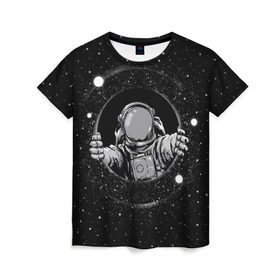 Женская футболка 3D с принтом Черная дыра в Тюмени, 100% полиэфир ( синтетическое хлопкоподобное полотно) | прямой крой, круглый вырез горловины, длина до линии бедер | astronaut | cosmonaut | cosmos | galaxy | meteor | moon | planet | space | star | universe | астронавт | бесконечность | вселенная | галактика | космонавт | космос | черная дыра