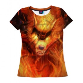 Женская футболка 3D с принтом Fire Wolf в Тюмени, 100% полиэфир ( синтетическое хлопкоподобное полотно) | прямой крой, круглый вырез горловины, длина до линии бедер | league of legends | lol | warwick | wolf | варвик | волк | лига легенд | лол