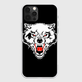 Чехол для iPhone 12 Pro Max с принтом Волк в Тюмени, Силикон |  | animal | background | black | eyes | fangs | head | predator | red | teeth | white | wolf | белый | волк | глаза | голова | животное | зверь | клыки | красные | оскал | фон | хищник | черный