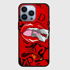 Чехол для iPhone 13 Pro с принтом Поп арт, опасная бритва в Тюмени,  |  | Тематика изображения на принте: blade | blood | dangerous | drop | letters | lips | pop   art | razor | бритва | буквы | губы | капля | кровь | лезвие | опасная | поп арт