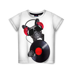 Детская футболка 3D с принтом DJ бульдог в Тюмени, 100% гипоаллергенный полиэфир | прямой крой, круглый вырез горловины, длина до линии бедер, чуть спущенное плечо, ткань немного тянется | бульдог | винил | диджей | музыка | наушники | очки | пёс | пластинка | собака | юмор