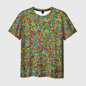 Мужская футболка 3D с принтом Узор пейсли в Тюмени, 100% полиэфир | прямой крой, круглый вырез горловины, длина до линии бедер | бута | восточный | индийский | капля | листья | огурцы | орнамент | паттерн