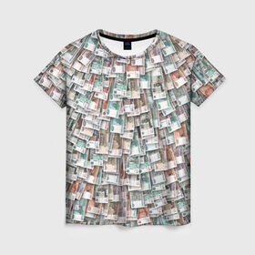 Женская футболка 3D с принтом Российские деньги в Тюмени, 100% полиэфир ( синтетическое хлопкоподобное полотно) | прямой крой, круглый вырез горловины, длина до линии бедер | бабки | бабло | банк | банкнота | богатство | бумажный | купюры | куча | рубль