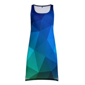 Платье-майка 3D с принтом Fight Polygon в Тюмени, 100% полиэстер | полуприлегающий силуэт, широкие бретели, круглый вырез горловины, удлиненный подол сзади. | зеленый | полигон | синий | треугольники