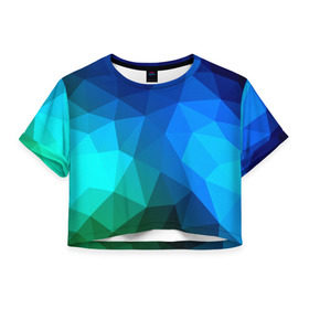 Женская футболка 3D укороченная с принтом Fight Polygon в Тюмени, 100% полиэстер | круглая горловина, длина футболки до линии талии, рукава с отворотами | зеленый | полигон | синий | треугольники