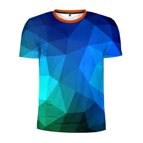 Мужская футболка 3D спортивная с принтом Fight Polygon в Тюмени, 100% полиэстер с улучшенными характеристиками | приталенный силуэт, круглая горловина, широкие плечи, сужается к линии бедра | зеленый | полигон | синий | треугольники