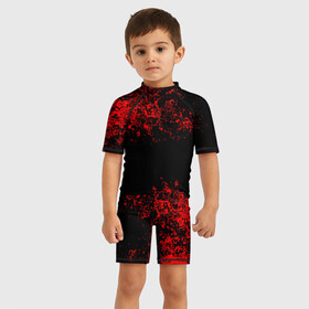 Детский купальный костюм 3D с принтом Капли красок в Тюмени, Полиэстер 85%, Спандекс 15% | застежка на молнии на спине | брызки | красный | черный