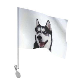 Флаг для автомобиля с принтом Сибирский хаски в Тюмени, 100% полиэстер | Размер: 30*21 см | взгляд | голубые глаза | зима | сибирь | снег | собака | хаски | хаски бандит | холод