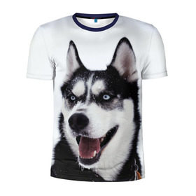 Мужская футболка 3D спортивная с принтом Сибирский хаски в Тюмени, 100% полиэстер с улучшенными характеристиками | приталенный силуэт, круглая горловина, широкие плечи, сужается к линии бедра | взгляд | голубые глаза | зима | сибирь | снег | собака | хаски | хаски бандит | холод
