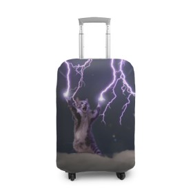 Чехол для чемодана 3D с принтом Грозовой кошак в Тюмени, 86% полиэфир, 14% спандекс | двустороннее нанесение принта, прорези для ручек и колес | lightning cat