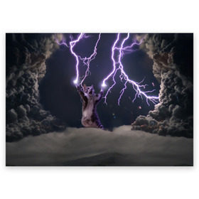 Поздравительная открытка с принтом Грозовой кошак в Тюмени, 100% бумага | плотность бумаги 280 г/м2, матовая, на обратной стороне линовка и место для марки
 | Тематика изображения на принте: lightning cat