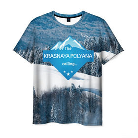 Мужская футболка 3D с принтом Красная поляна в Тюмени, 100% полиэфир | прямой крой, круглый вырез горловины, длина до линии бедер | горнолыжный курорт | горы | зима | красная поляна | лыжи | парк | роза хуторов | снег | сноутборд | сочи