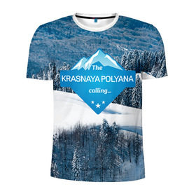 Мужская футболка 3D спортивная с принтом Красная поляна в Тюмени, 100% полиэстер с улучшенными характеристиками | приталенный силуэт, круглая горловина, широкие плечи, сужается к линии бедра | горнолыжный курорт | горы | зима | красная поляна | лыжи | парк | роза хуторов | снег | сноутборд | сочи