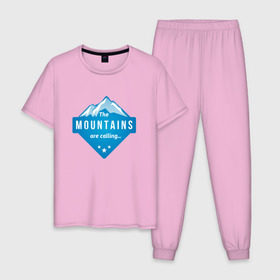 Мужская пижама хлопок с принтом Горы зовут в Тюмени, 100% хлопок | брюки и футболка прямого кроя, без карманов, на брюках мягкая резинка на поясе и по низу штанин
 | альпинизм | горы | лыжи | сноуборд